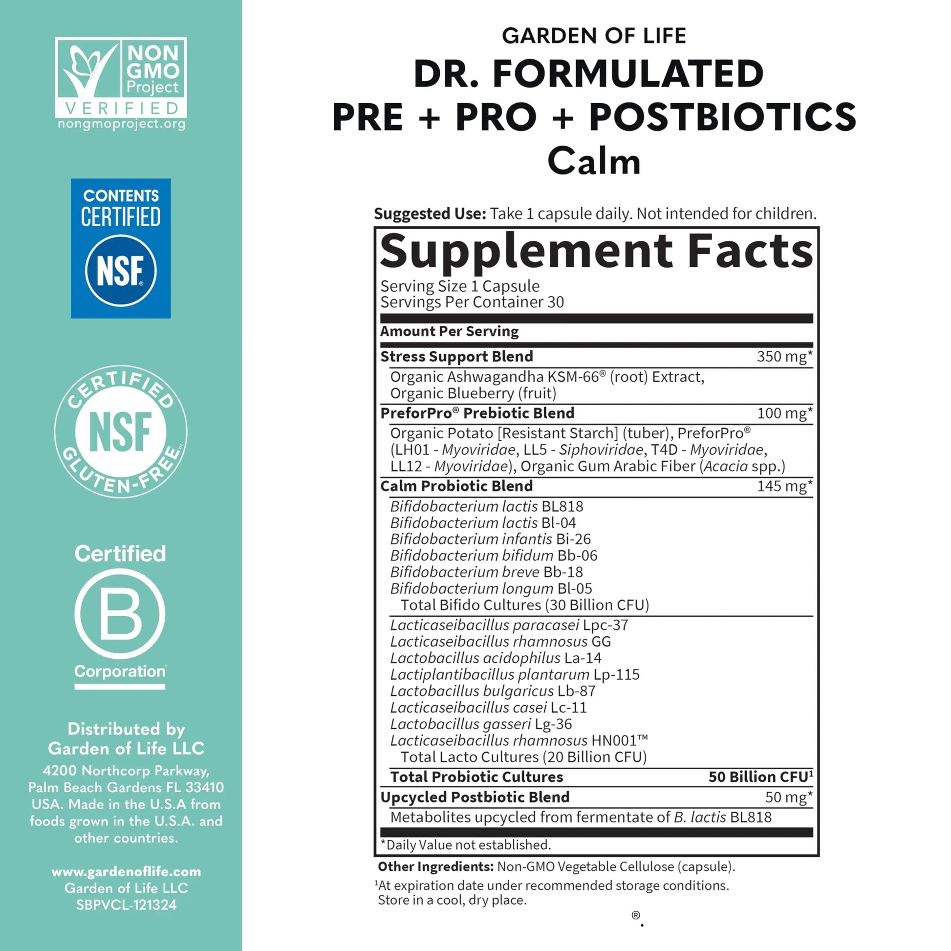 Garden of Life Dr. Formulated Pre, Post & Probiotics Calm 50 Billion CFU Daily 3-in-1 Complete Supplement with Ashwagandha – Mood Support, Digestive & Immune Support, 30 Vegetarian Capsules Garden of LifeBuy Supplements Australia