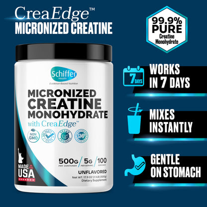 Creatine Monohydrate Powder 500g – Supports Muscle Growth, Strength & Cognitive Function*, 5g per Serv - 100 Servings, Pure Micronized Creatine for Enhanced Performance, Unflavored, 17.9 oz SCHIFFER HEALTHBuy Supplements Australia