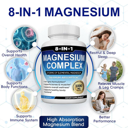 Magnesium Complex Supplement 8 Elemental 1000mg with Glycinate,Citrate for Muscle, Recovery, Stress, Energy, Bone Health, Vegan Non-GMO 180 Capsules, Magnesium Supplement for Women, Men, 2 Bottle caicieter buy supplements Au