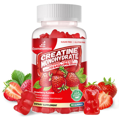 Creatine Monohydrate Gummies Complex for Men & Women -Advanced Formula W/L-Taurine + Vitamin B12, Sugar Free Chewable Supplement,90 Strawberry Gummies OpenovominsBuy Supplements Australia