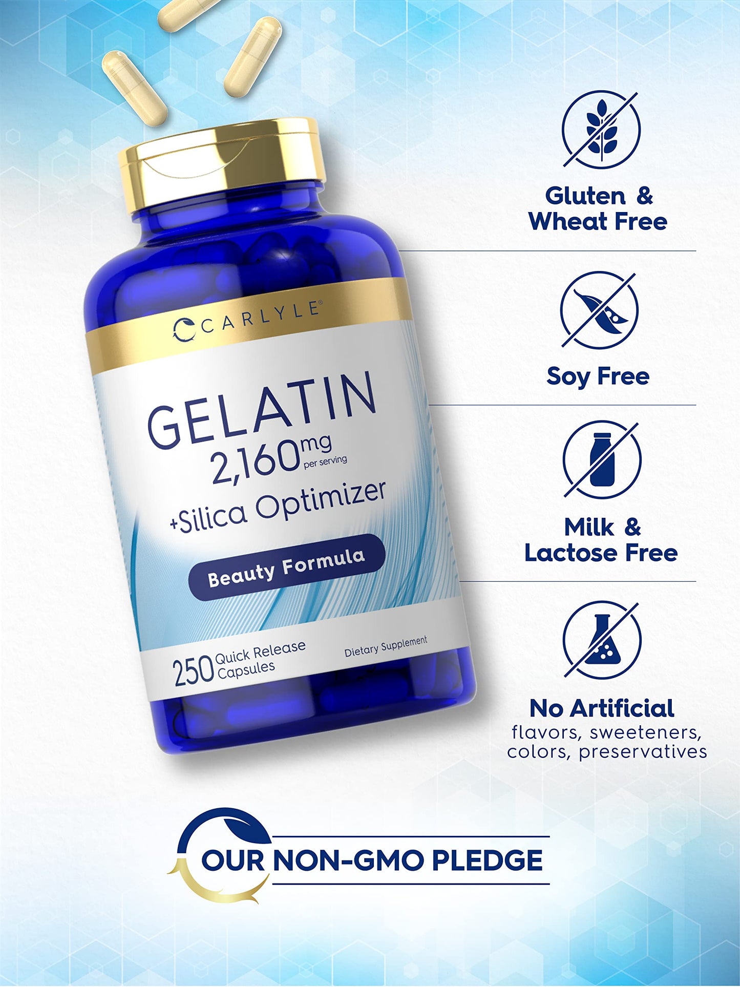 Carlyle Gelatin Capsules | 2160 mg | 250 Pills | with Silica Optimizer | Non-GMO, and Gluten Free Supplement Carlyle buy supplements Au