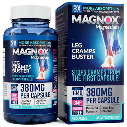 MAGNOX® Buster | Patented Clinically Tested 380mg Magnesium Supplement for Spasms & Leg Cramps at Night | One Capsule a Day for Almost Full Dosage | 3X More Absorption | Dead Sea Minerals (60 Caps) MAGNOXBuy Supplements Australia