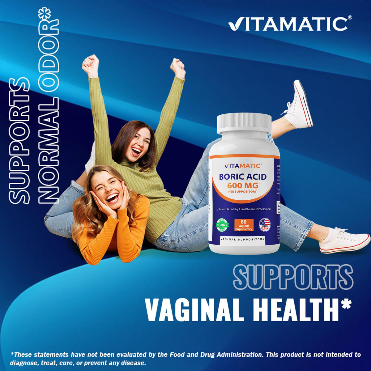 Vitamatic Boric Acid Vaginal Capsule Shell Suppositories 600 mg USP Grade Boric Acid in Vegetarian Capsule Shell - 60 Count VitamaticBuy Supplements Australia