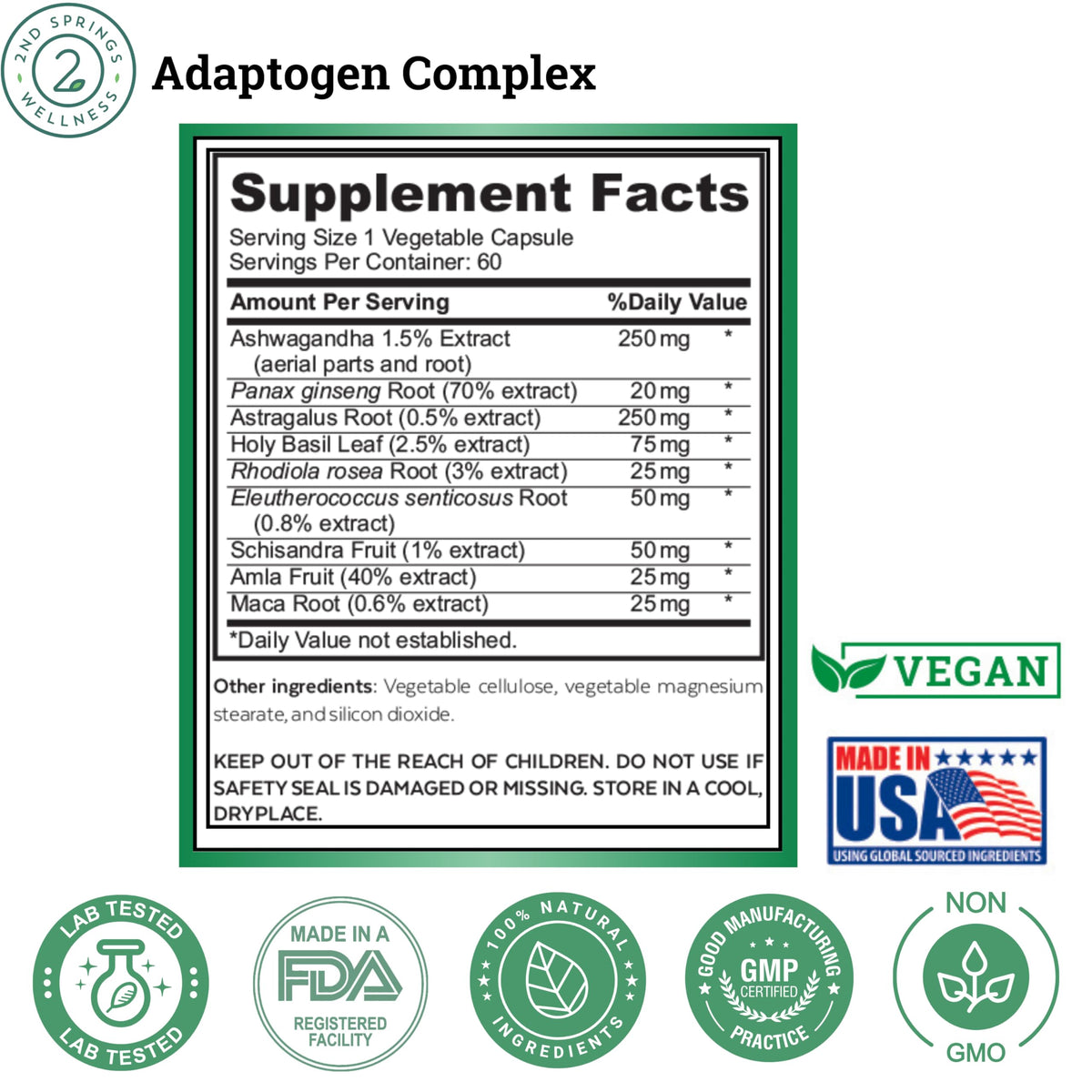 2nd Springs Adaptogen Complex Calmness, Energy and Vitality Booster - Ashwagandha, Schisandra, Astragalus, Ginseng, Rhodiola, and More - Adrenal Support Supplements - 60 Ct 2nd SpringsBuy Supplements Australia