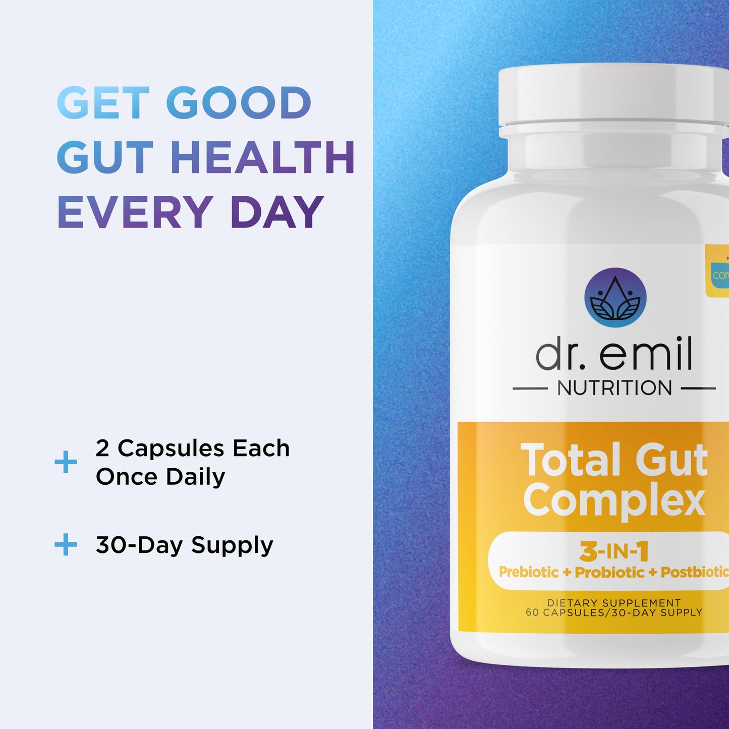 DR. EMIL NUTRITION Total Gut Health Complex - Prebiotic, Probiotic & Postbiotic Supplement - Supports Digestive Health, Bloating & Gut Balance