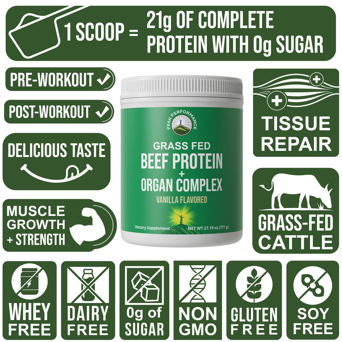 Grass Fed Beef Protein Powder + Organ Complex. Lactose Free Great Tasting Beef Protein Isolate. Animal Based Non Dairy No Whey Paleo Carnivore Supplement for Muscle Building. Vanilla Flavor Peak PerformanceBuy Supplements Australia