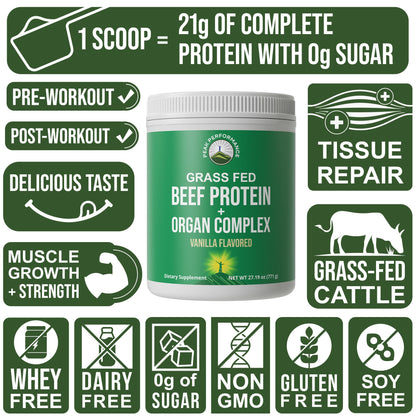 Grass Fed Beef Protein Powder + Organ Complex. Lactose Free Great Tasting Beef Protein Isolate. Animal Based Non Dairy No Whey Paleo Carnivore Supplement for Muscle Building. Vanilla Flavor Peak PerformanceBuy Supplements Australia
