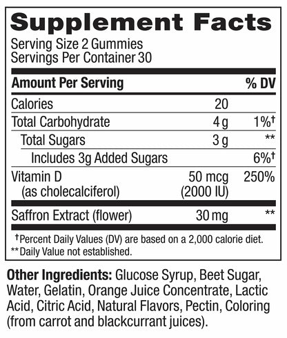 OLLY Hello Happy Gummy Worms, Mood Support Gummies For Adults,* Saffron Extract, Vitamin D, Tropical Zing Flavored, 30 Day Supply - 60 Count OLLY buy supplements Au