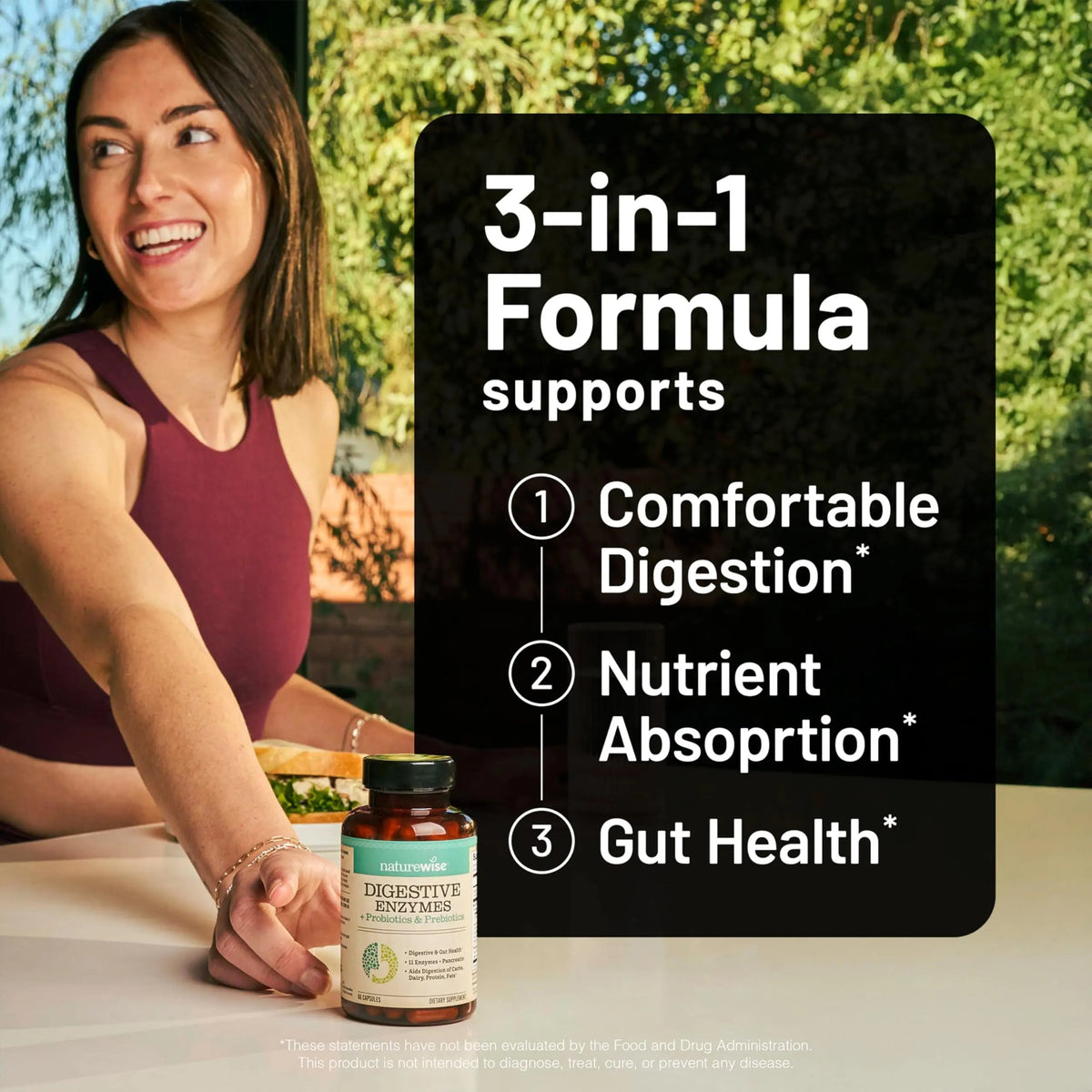 NatureWise Digestive Enzymes - Multi Enzymes with Probiotics + Prebiotics - Post Mealtime Comfort & Bloating Support + Aids Digestion and Gut Health - Soy-Free, Non-GMO - 60 Capsules[1-Month Supply] NatureWiseBuy Supplements Australia