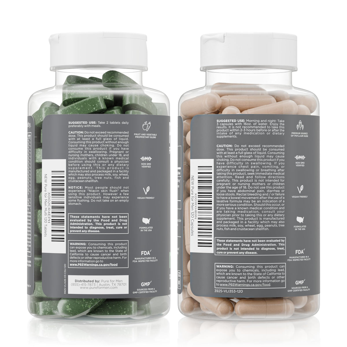 Pure for Men Original Stay Ready Fiber Supplement (120 Capsules) + Vegan Multivitamin (120 Capsules) Pure for MenBuy Supplements Australia