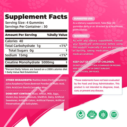NSF Certified Creatine Gummy - Creatine Monohydrate Gummies 5000mg for Men & Women -120 Gummies Advanced Formula, Muscle Strength, Muscle Builder, Energy Boost, Pre-Workout Supplement-Raspberry AllcoovitaBuy Supplements Australia