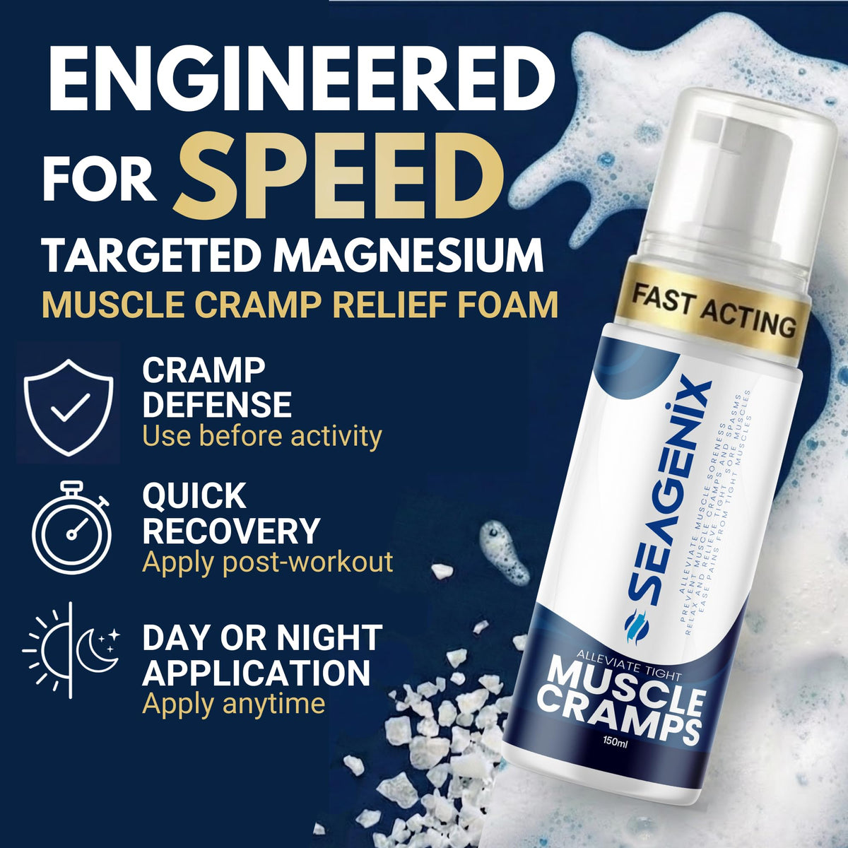 Seagenix Muscle Cramp Relief Foam – Fast-Acting Magnesium for Leg & Calf Cramps – Quick-Activation Comfort, Ready for Instant Use in Seconds – Day or Night SeagenixBuy Supplements Australia