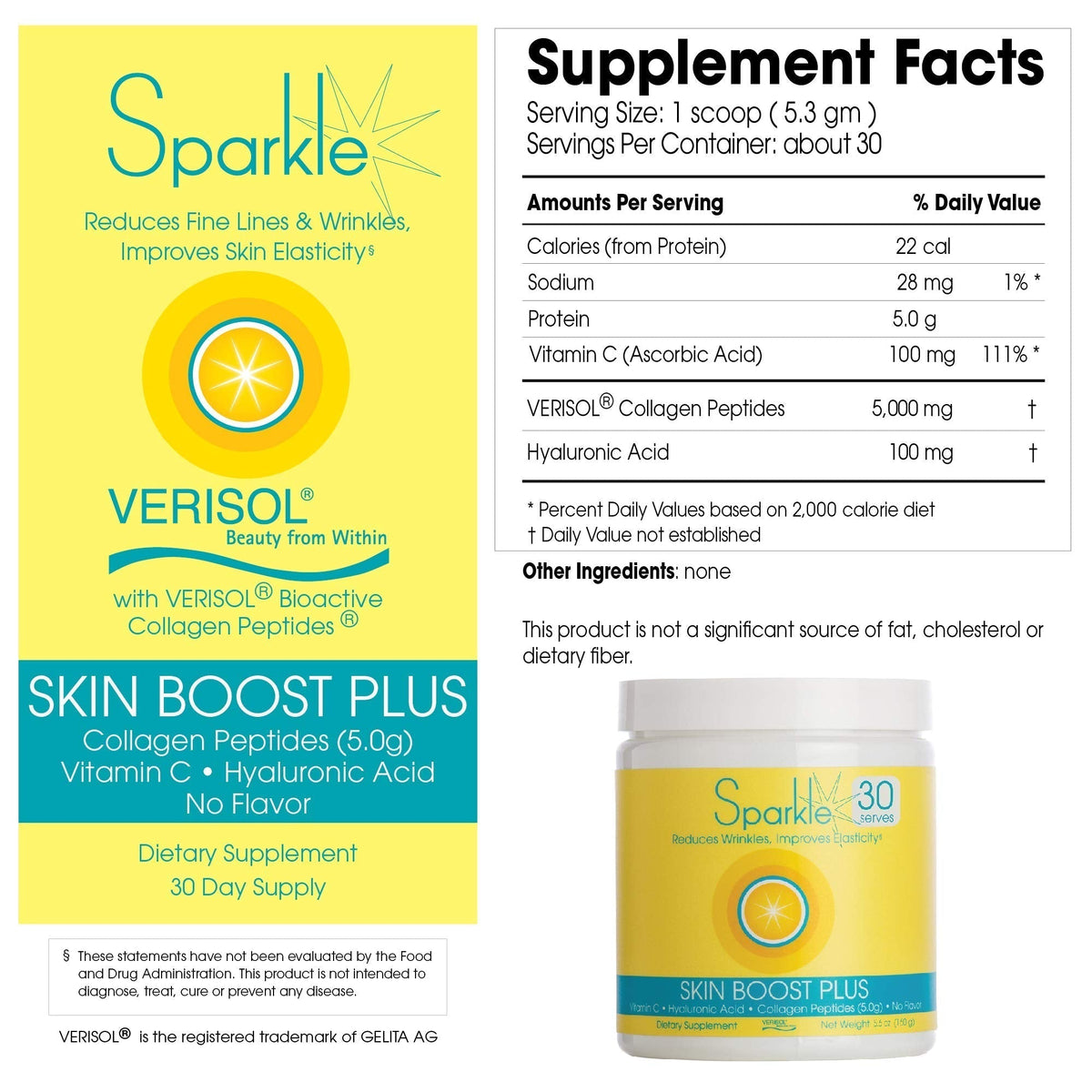 Hydrolyzed Collagen Powder - Sparkle Skin Boost Plus (No Flavor) [30-Serves] Verisol Pept Sparkle CollagenBuy Supplements Australia