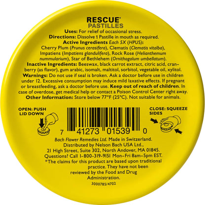 Rescue Bach PASTILLES, Cranberry Flavor, Stress Relief Lozenges, Homeopathic, Flower Eessences, 35 Count RESCUE buy supplements Au