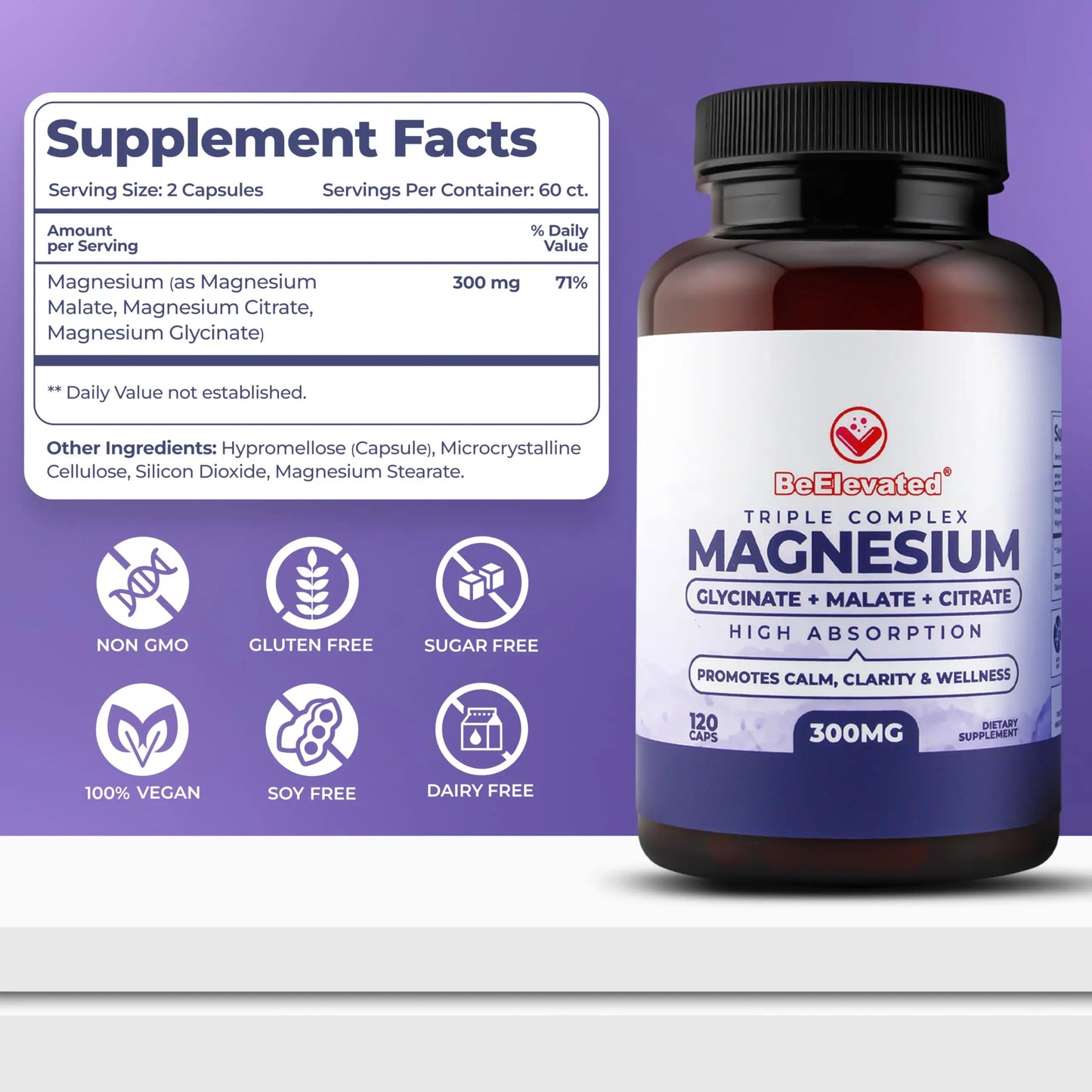 BeElevated High Absorption Triple Magnesium Complex for Sleep, Relaxation & Muscle Support – 300mg of Magnesium Glycinate, Citrate & Malate BeElevated canada supplements