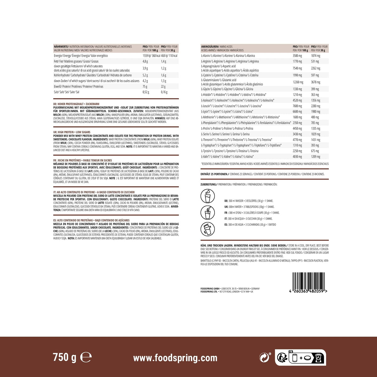 foodspring Whey Protein Powder Chocolate – with 22g Protein for Muscle Building, Perfect Solubility foodspringBuy Supplements Australia