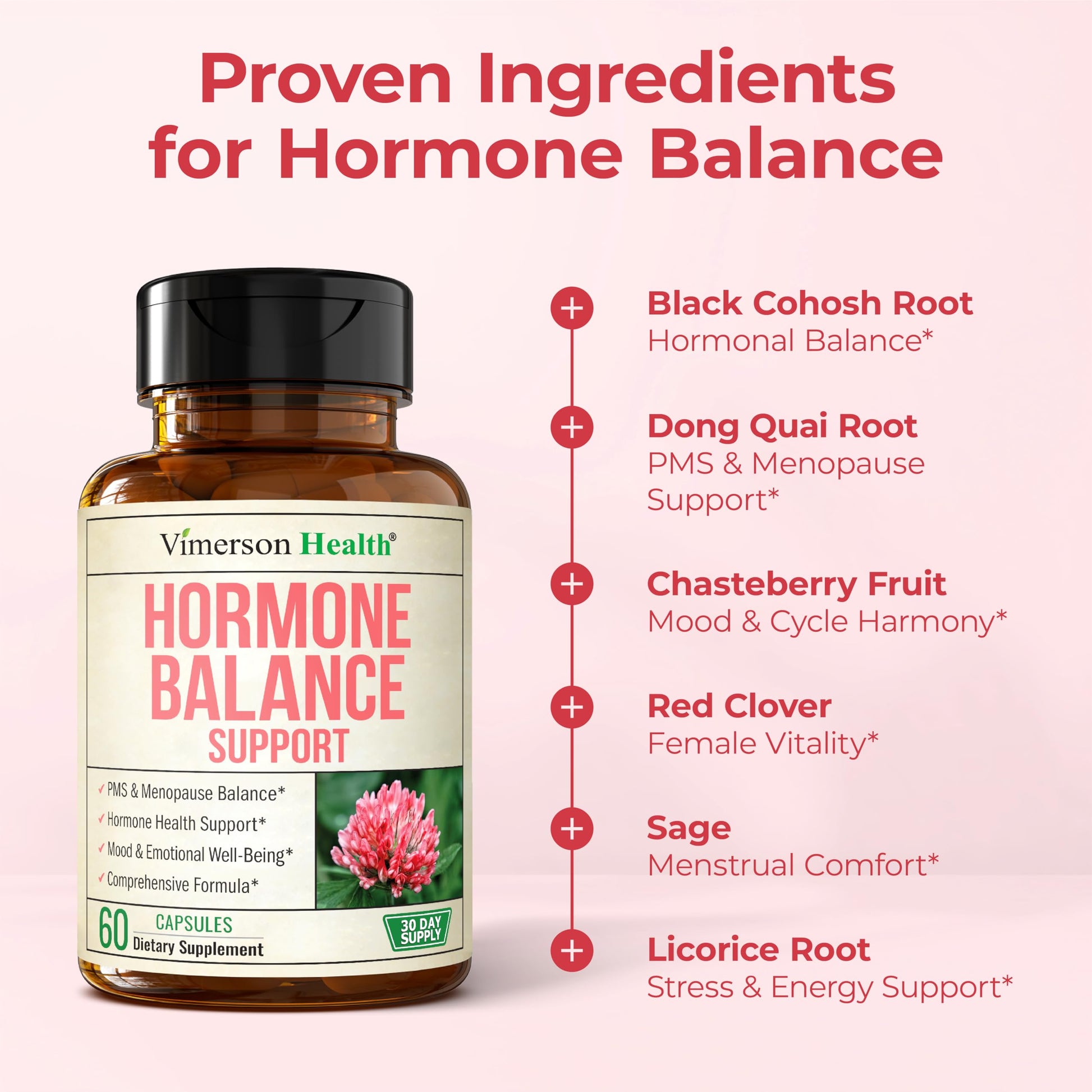 Hormone Harmony for Women with Black Cohosh, Dong Quai & Red Clover – Natural Hormone Balance for Women of All Ages – Supports PMS, Menopause & Mood – Women’s Hormone Balance Supplement – 60 Capsules Vimerson HealthBuy Supplements Australia