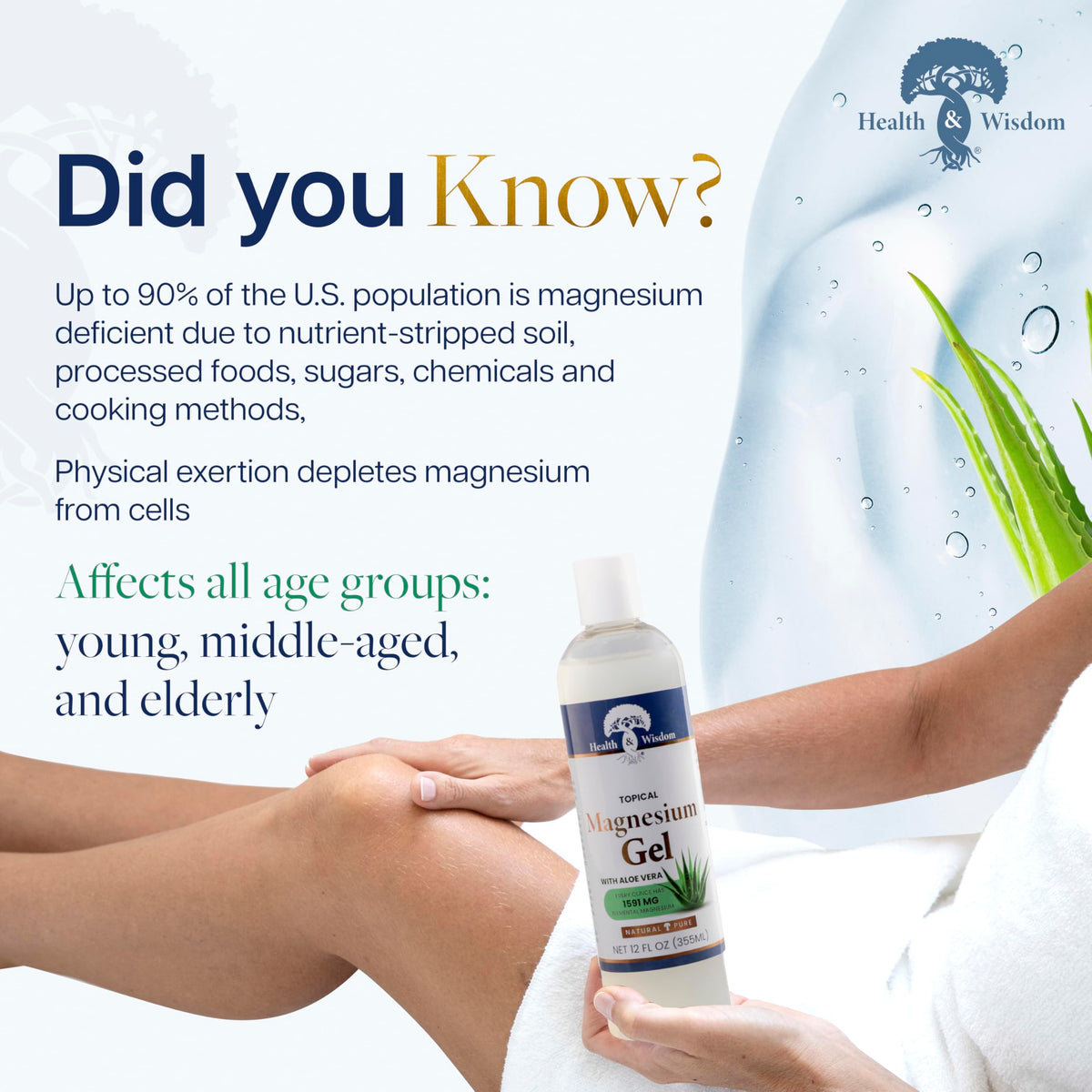 Health and Wisdom Pure Magnesium Gel with Seaweed Extract and Aloe Vera - Topical Muscle & Joint Relief- Natural and Pure Skin & Scalp Moisturizing - Enhanced Absorption - 12 Fl oz Health and WisdomBuy Supplements Australia
