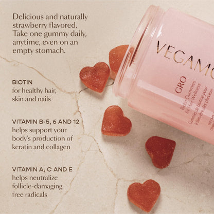 VEGAMOUR GRO Biotin Gummies, Strawberry Flavor with 5000 mcg Biotin, Supports Healthy Hair Vegan Gummies with Vitamins A, B, C, E, B-12 & More, 30 Ct VEGAMOURBuy Supplements Australia