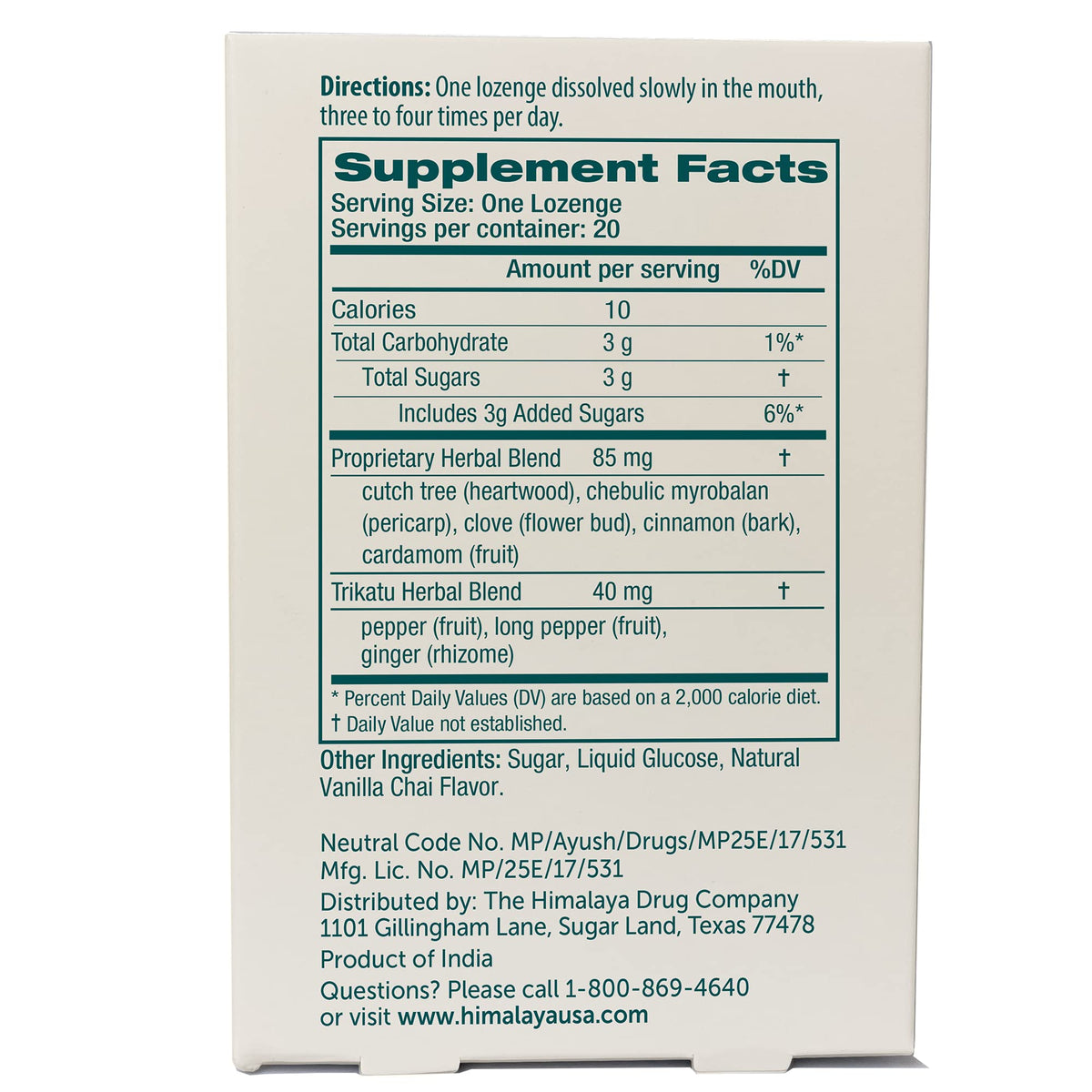 Himalaya Koflet Lozenges, Vanilla Chai Flavor, Natural Herbal Cough Drop for Warming Relief and Soothing Comfort, 130 mg, 20 Lozenge Himalaya buy supplements Au