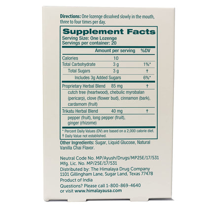 Himalaya Koflet Lozenges, Vanilla Chai Flavor, Natural Herbal Cough Drop for Warming Relief and Soothing Comfort, 130 mg, 20 Lozenge Himalaya buy supplements Au