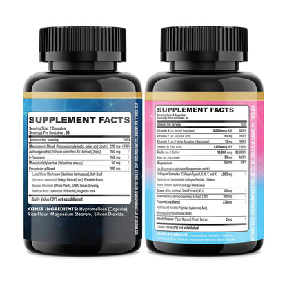 Parrox Shining Serenity Set, Cortisol Support with Ashwagandha, L-Theanine, Magnesium, Lions Mane, GABA, Bacopa Monnieri, Collagen I, II, III, V, X, Folate, Biotin, Keratin, Hyaluronic Acid, Quercetin ParroxBuy Supplements Australia