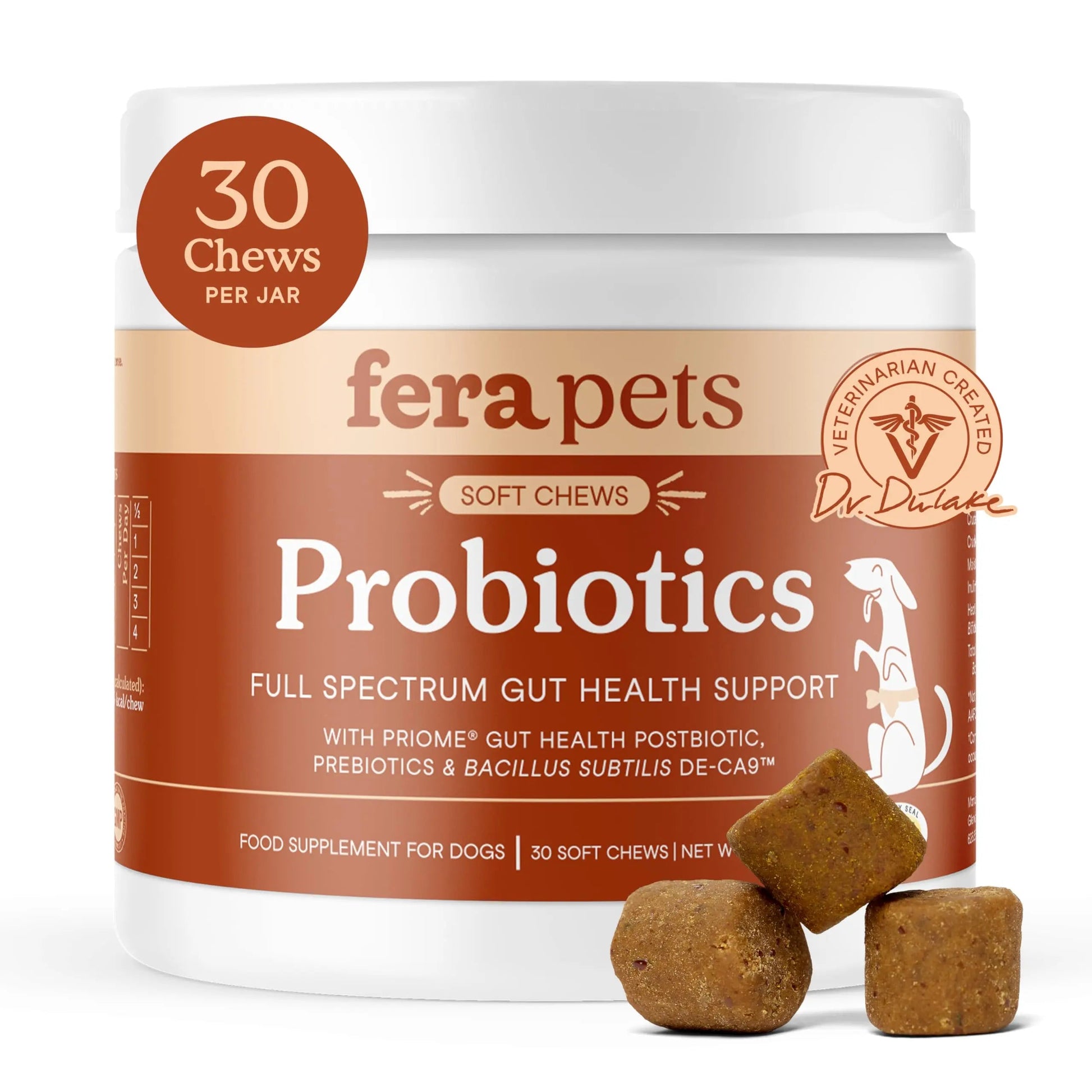 Fera Pets Probiotics for Dogs with Prebiotics and Postbiotics - Full Spectrum Gut Health Support - Promotes a Balanced Gut Microbiome - Boosts Immune Health - 30 Soft Chews Fera PetsBuy Supplements Australia