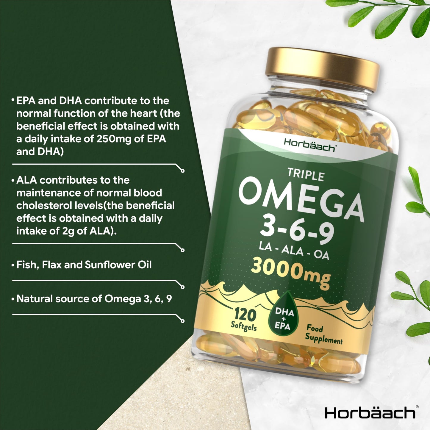 Omega 3 6 9 Capsules High Strength | 3000mg | 120 Softgels | Triple Omega 369 HorbäachBuy Supplements Australia