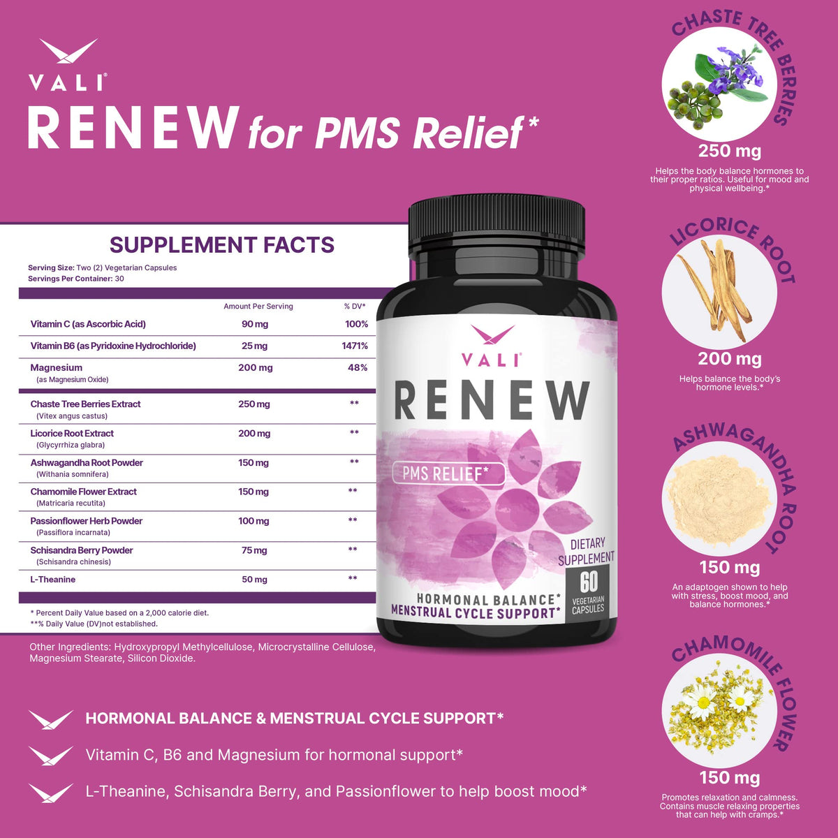 VALI Renew PMS Relief Supplement. Women’s Menstrual Cycle Support. Herbal Formula VALIBuy Supplements Australia