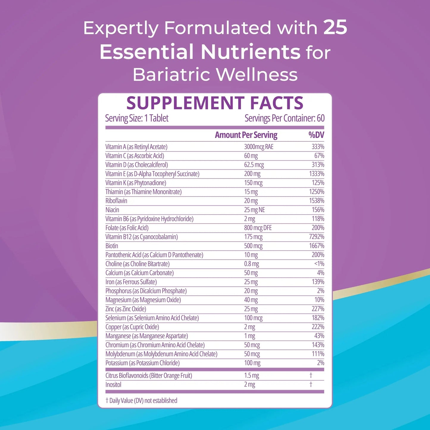 High A D E K Bariatric Multivitamin for Post DS/SADI Surgery, 25 Essential Nutrients for Post-Weight Loss Surgery, 60 Tablets Bariatric Best Supplements
