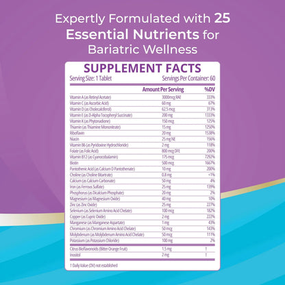 High A D E K Bariatric Multivitamin for Post DS/SADI Surgery, 25 Essential Nutrients for Post-Weight Loss Surgery, 60 Tablets Bariatric Best Supplements