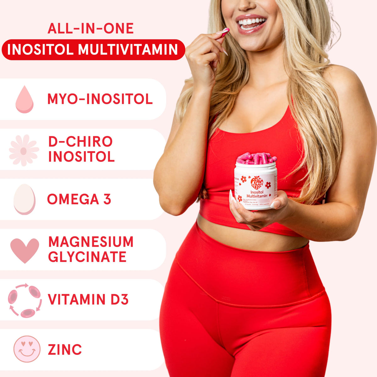 Peach Perfect Inositol Multivitamin – Myo-Inositol & D-Chiro 40:1 Blend, Omega-3, Vitamin D3, Magnesium, Zinc – Supports Women’s Health, Mood, Energy, Supplement – 30 SVG Peach PerfectBuy Supplements Australia