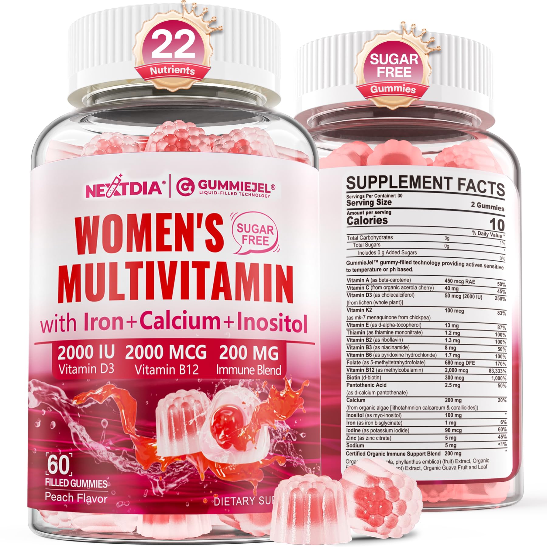 Methylated Multivitamin for Women Gummies, Calcium, D3 K2, Methylfolate & B12, Inositol, Daily Vitamin A C E, B Complex, Biotin, Zinc NextdiaBuy Supplements Australia