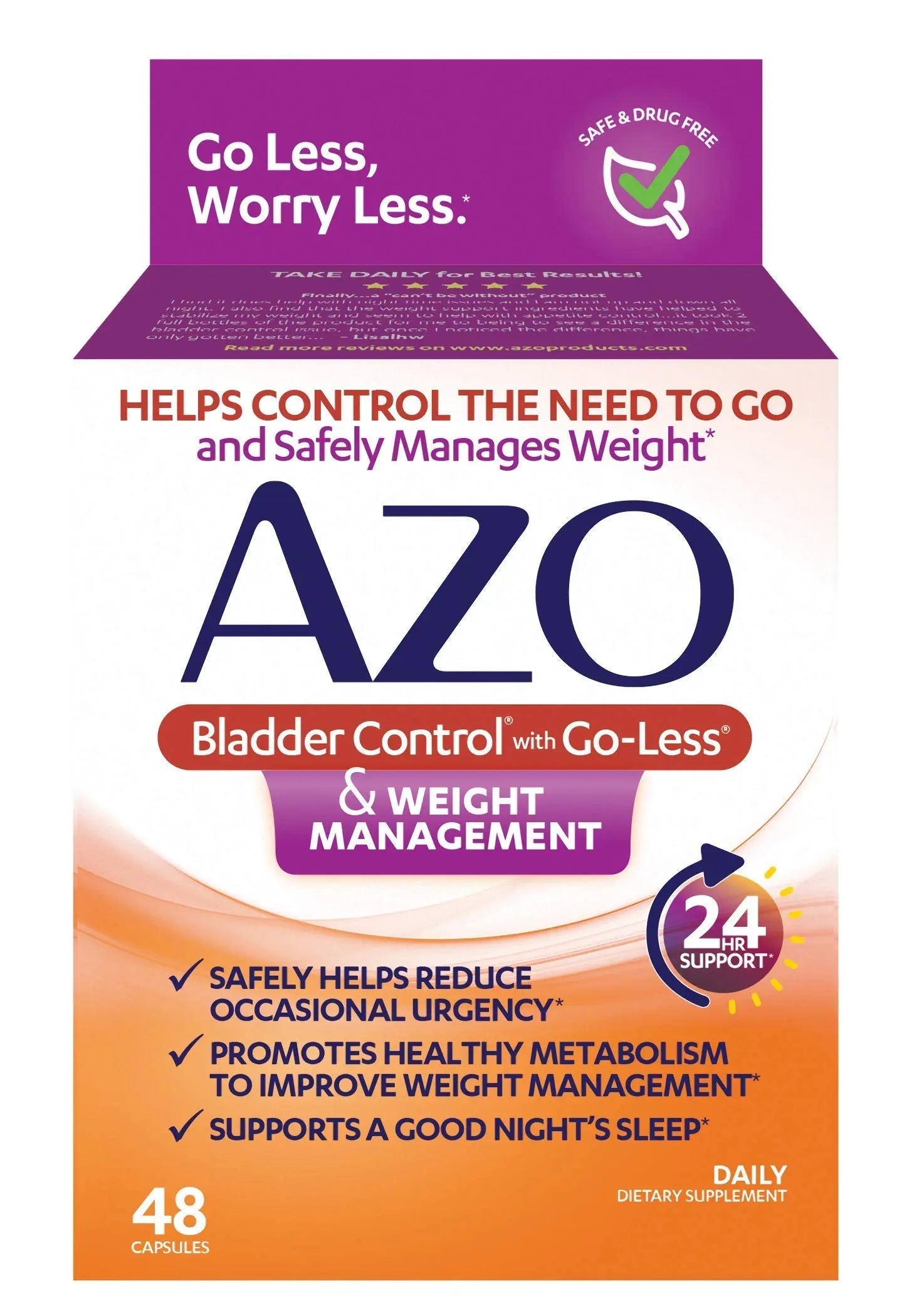 AZO Bladder Control with Go-Less® & Weight Management Dietary Supplement & Dual Protection | Urinary + Vaginal Support* AZOBuy Supplements Australia