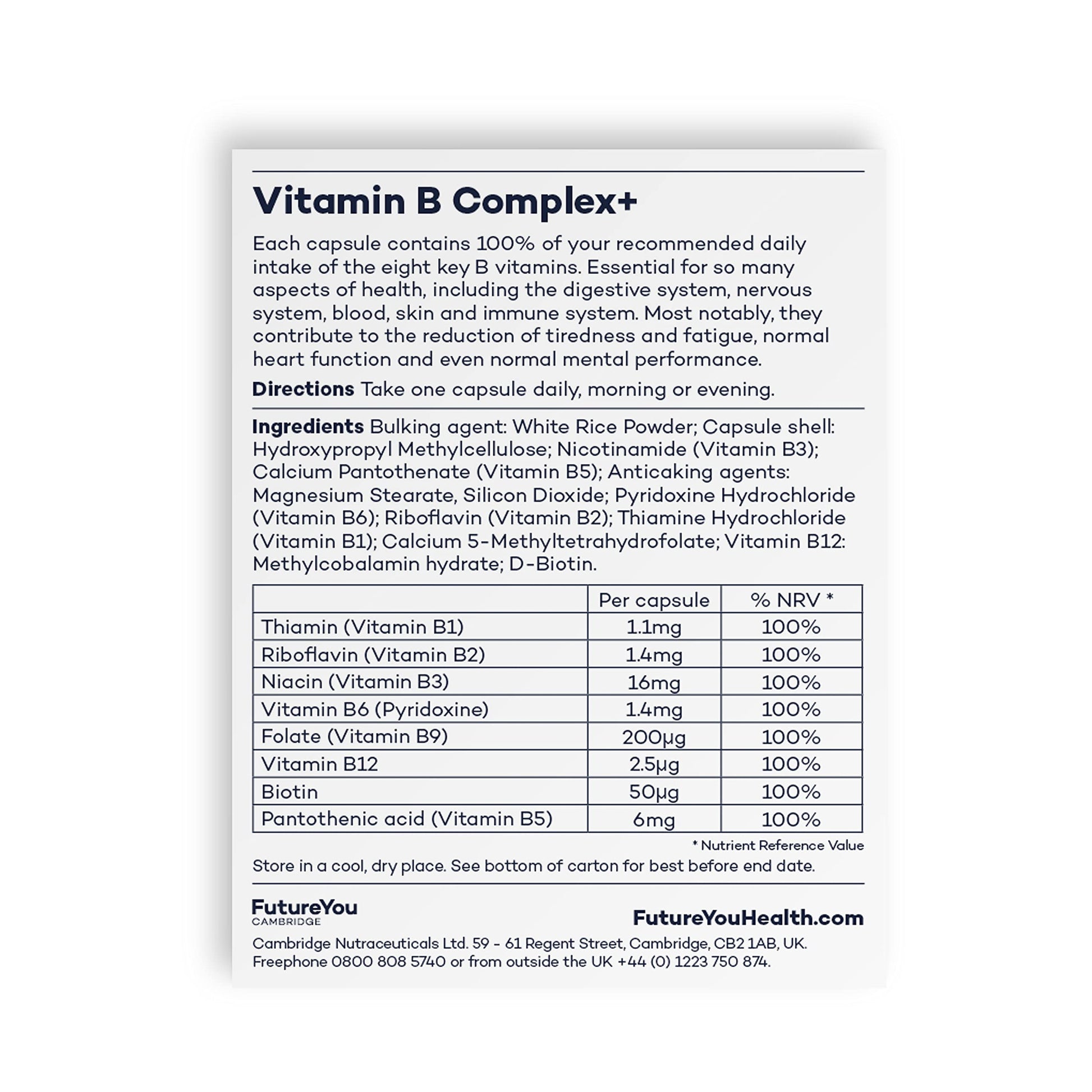 Vitamin B Complex+ Supplements – 8 Key B Vitamins for Optimal Cell Health – Energy Capsules FutureYou CambridgeBuy Supplements Australia