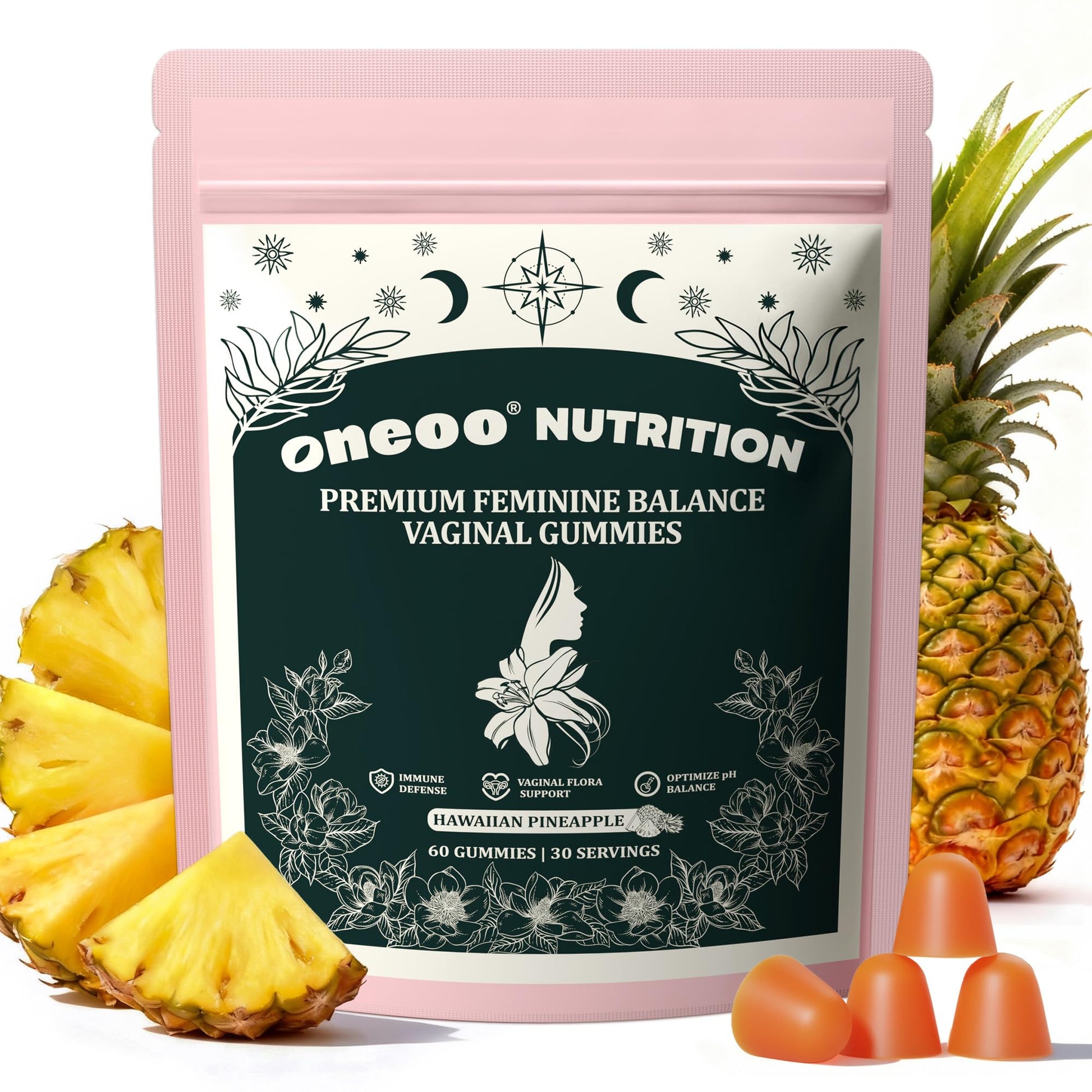 Oneoo Feminine Balance Gummies - Premium Balance Gummies for Women's pH Health, Feminine Gummy for Immune & Energy Support, Vegan, Gluten-Free, Hawaiian Pineapple, 60 Count OneooBuy Supplements Australia