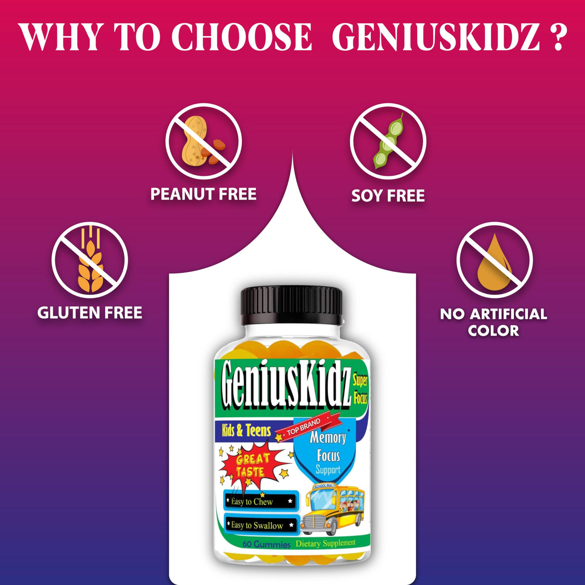 Celebrity Lifestyle Product Brain Support Focus Supplement for Kid and Teens Omega 3 Gummy Vitamin Memory and Attention, Brain Booster, Kid Focus Attention Supplement(1 Bottle) DHA 60ct Celebrity LifeStyle ProductBuy Supplements Australia