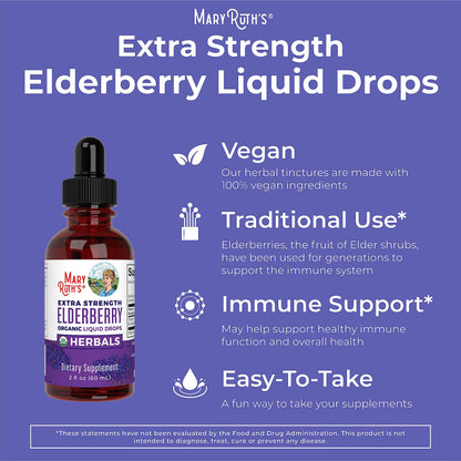 MaryRuth Organics Elderberry Syrup Extra Strength, USDA Organic Elderberry, Sugar Free Adults & Kids Immune Support Supplement for Ages 1+, Clean Label Project Verified®, Vegan, Gluten Free, 2 Fl Oz MARYRUTH'SBuy Supplements Australia
