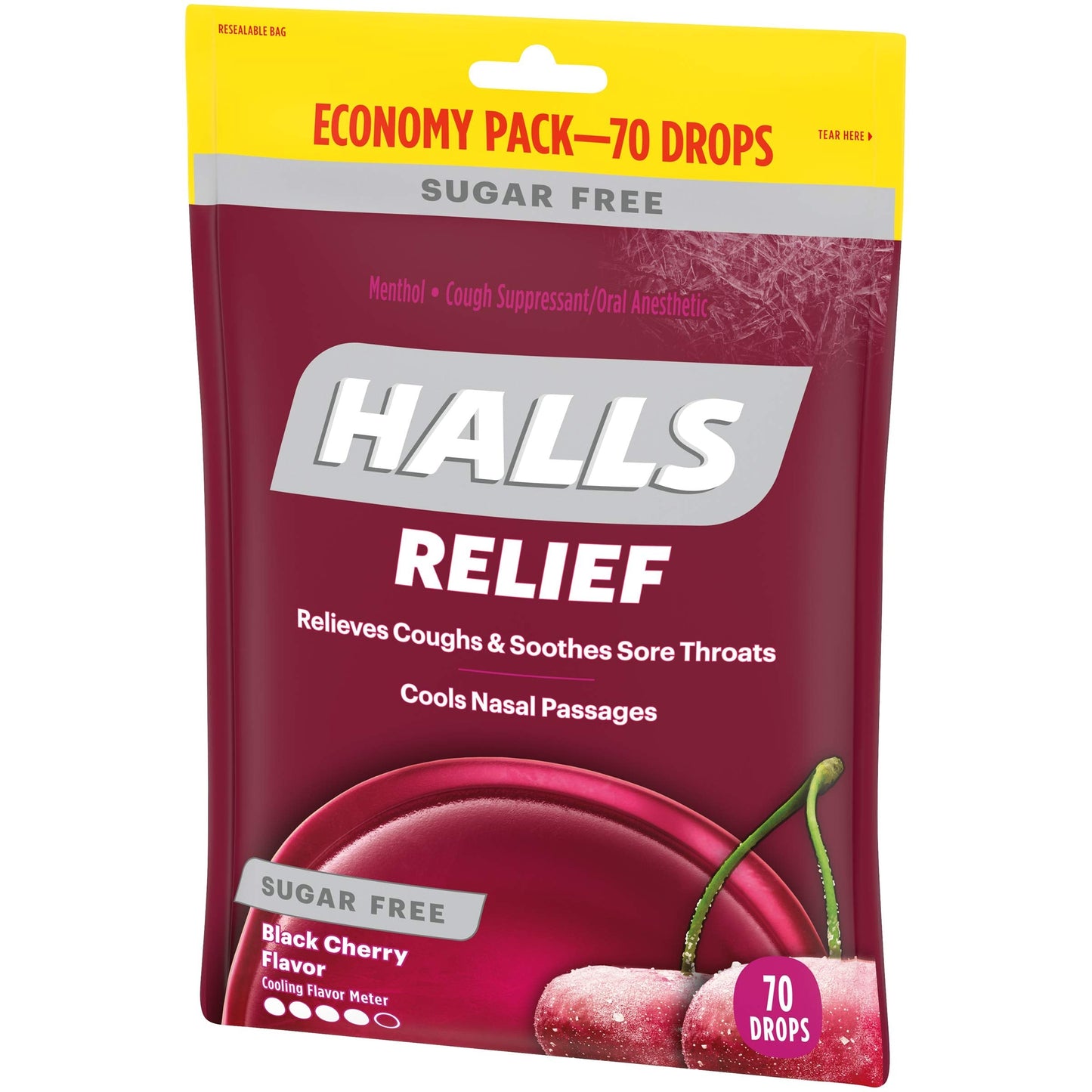 HALLS Relief Sugar Free Black Cherry Flavor Cough Drops, Economy Pack, 1 Bag (70 Total Drops) HALLS buy supplements Au