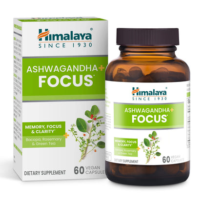 Himalaya Ashwagandha+ Focus - Herbal Focus Supplement with B12, Rosemary, Green Tea, and Bacopa Nootropics for Memory and Clarity - Vegan, Non-GMO, Gluten Free, 1690 mg, 60 Caplets HimalayaBuy Supplements Australia