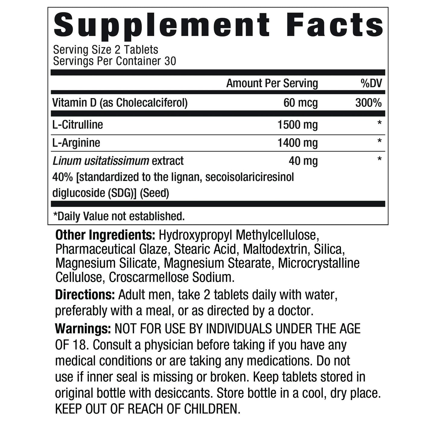 Ageless Male Performance Nitric Oxide Booster for Men - Promote Blood Circulation, Arousal, Energy Production, Drive, Stamina, Health Supplement (60 Tablets, 1 Bottle)