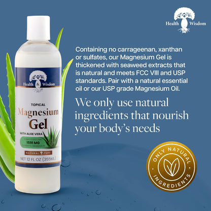 Health and Wisdom Pure Magnesium Gel with Seaweed Extract and Aloe Vera - Topical Muscle & Joint Relief- Natural and Pure Skin & Scalp Moisturizing - Enhanced Absorption - 12 Fl oz Health and WisdomBuy Supplements Australia
