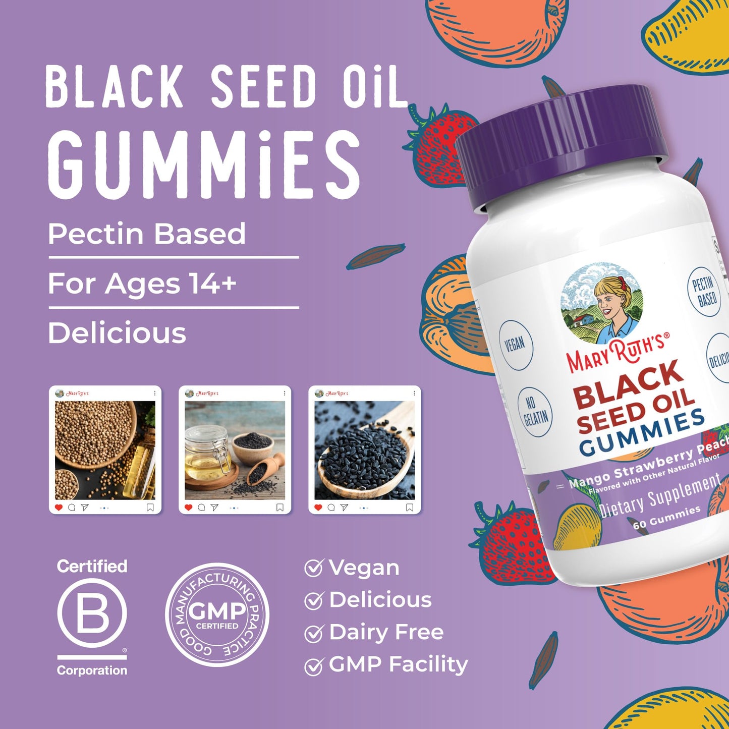 MaryRuth Organics Black Seed Oil Gummies | Black Cumin Seed Oil Supplement | Traditionally Used for Immune Support & Cardiovascular Health | Vegan | No Gelatin | Pectin Based | 60 Gummies MARYRUTH'SBuy Supplements Australia