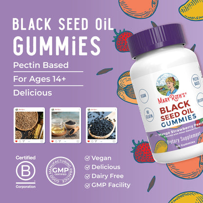 MaryRuth Organics Black Seed Oil Gummies | Black Cumin Seed Oil Supplement | Traditionally Used for Immune Support & Cardiovascular Health | Vegan | No Gelatin | Pectin Based | 60 Gummies MARYRUTH'SBuy Supplements Australia