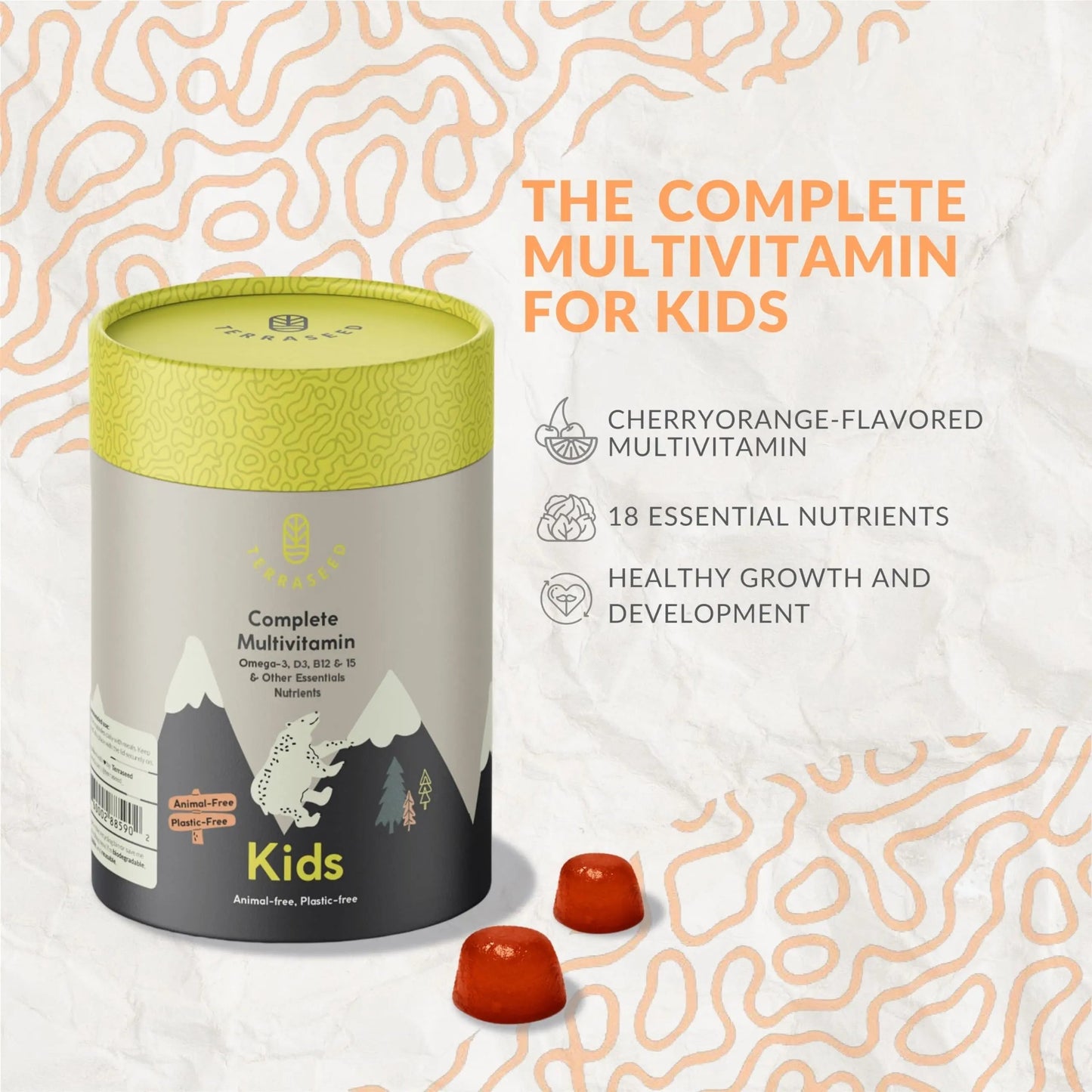 Terraseed Complete Kids Multivitamin Gummies - with Omega 3,6,9, Vitamin B12, Folic Acid, Iodine, Vitamin C, Zinc - Kids Daily Essential Vitamins Terraseed