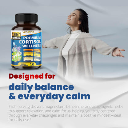 VEGATOT Organic Cortisol Wellness Complex 15-in-1 Formula with Magnesium Ashwagandha St. John's Wort Valerian Rhodiola Rosea Passionflower Chamomile VEGATOTBuy Supplements Australia