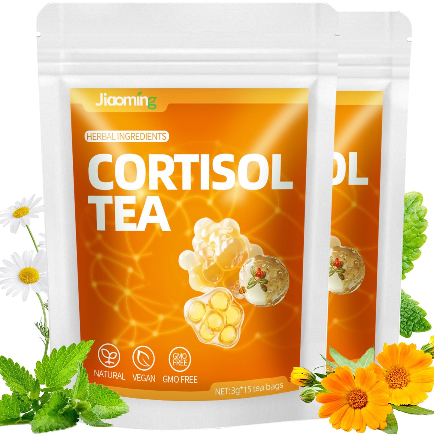 JIAOMING 2 Packs Natural Cortisol Reducing Tea, Healthy Cortisol Levels & Mental Clarity, Loose Leaf Detox Drink Teabags with Ashwagandha for Men and Women Sleep Time Relaxation, Mood Swing Reducer JiaomingBuy Supplements Australia