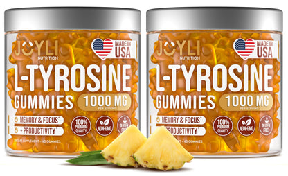 2 Pack - JOYLI L-Tyrosine Gummies 1000MG – Sugar-Free Vegan Focus Supplement & Mood Support for Kids & Adults – 500mg Per Gummy – Sleep Gummies for Memory, Energy & Wellness – 60 Pcs per Pack JOYLI NutritionBuy Supplements Australia