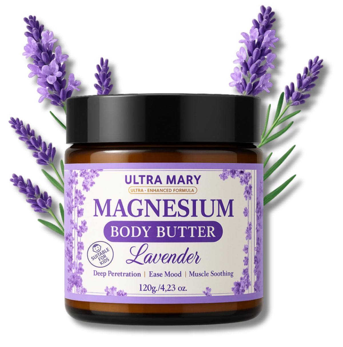 Nighttime Magnesium Cream for Pain, Nerve & Leg Cramps - Magnesium Body Butter for Sleep with Shea Butter, Jojoba Oil, Coconut Extract & Dandelion - Lavender Magnesium Lotion for Kids - 4.23oz ULTRA MARYBuy Supplements Australia