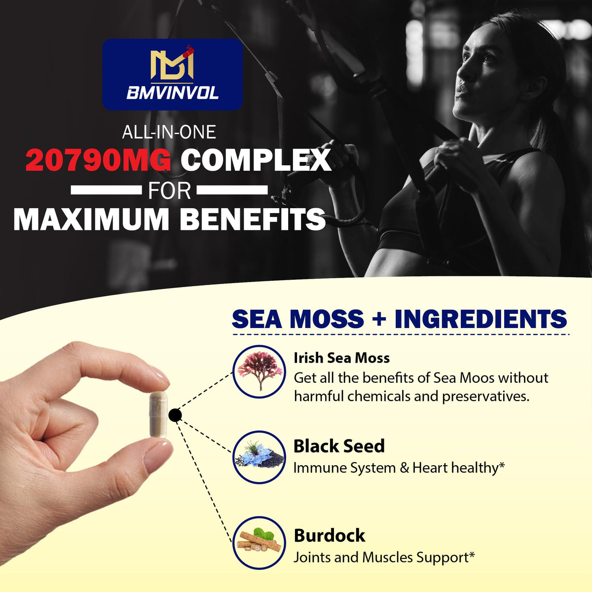 BMVINVOL 100 Capsules - Sea Moss Capsules 20790mg with Bladderwrack, Burdock BMVINVOLBuy Supplements Australia